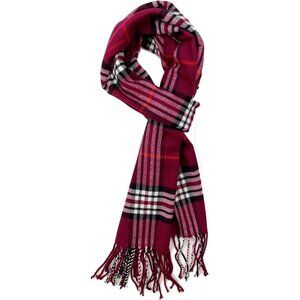 Men and Women Dark Berry Plaid Winter Scarf Cashmer Soft Plum Feathers
